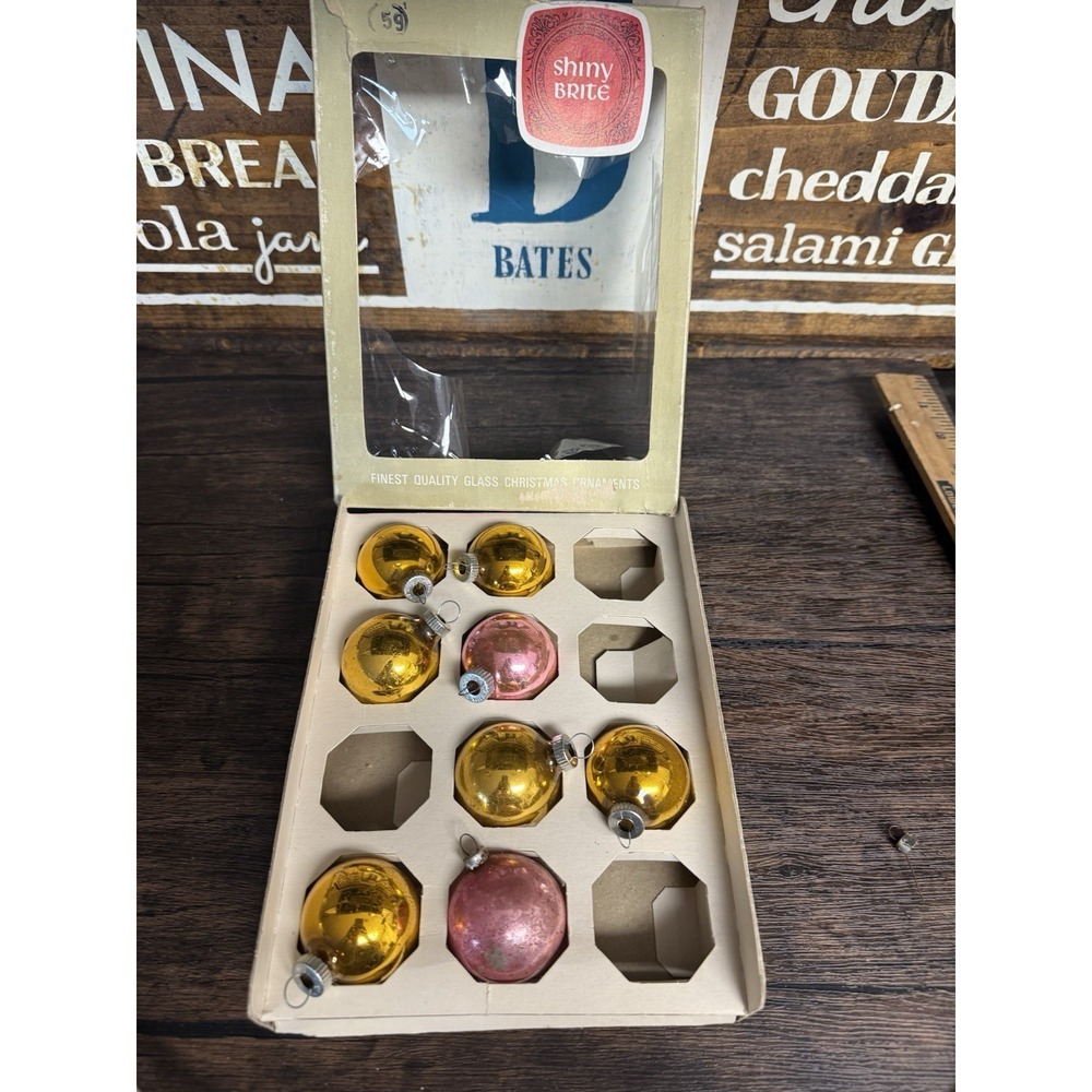 Vtg Shiny Brite Glass Christmas Tree‎ Ornaments Mixed Original Box Of 8